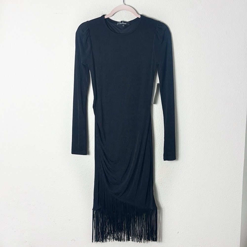 NWT Lulus Out For the Evening Black Fringe Long Sleeve Bodycon Dress size Small - Picture 12 of 13